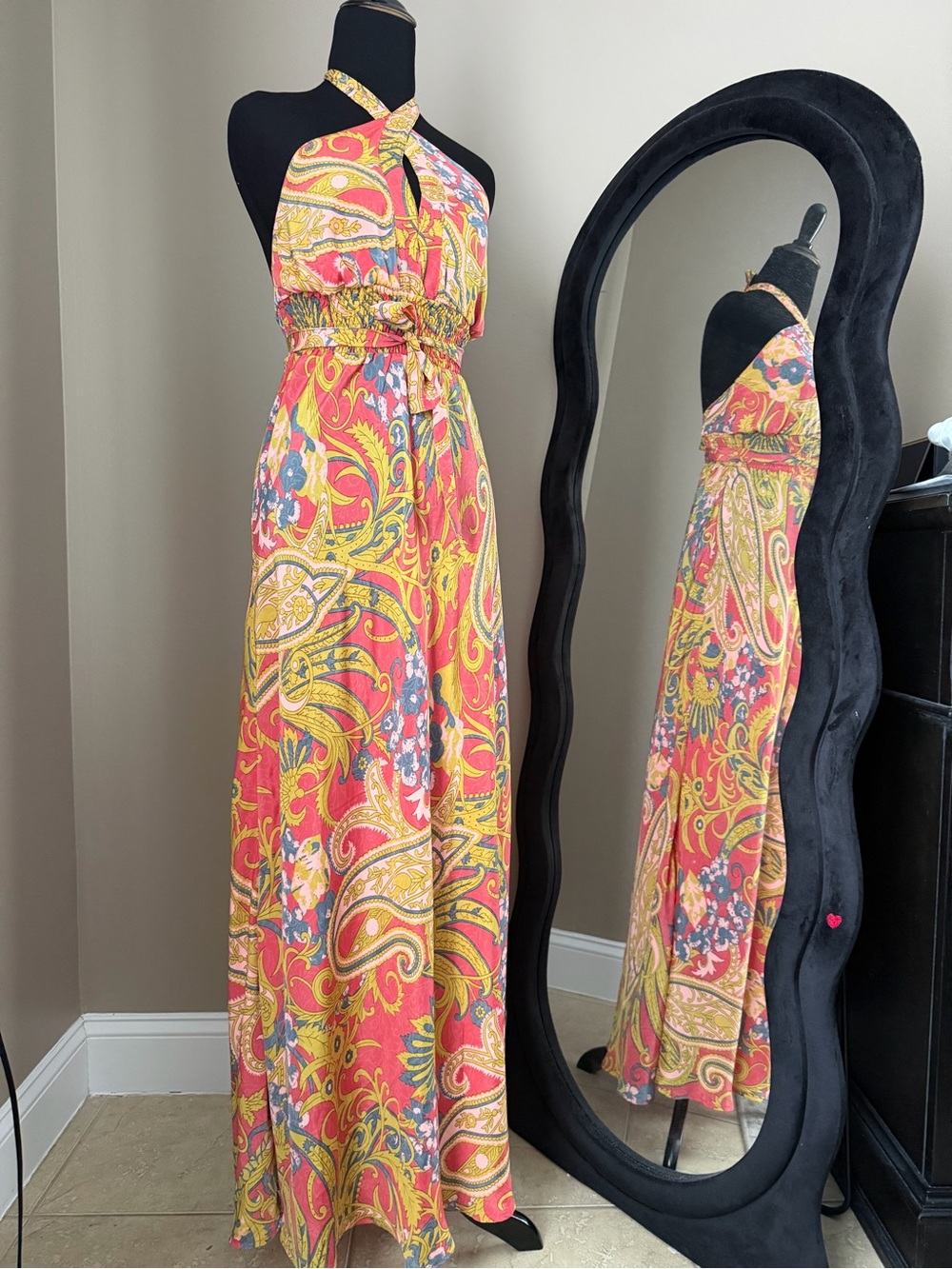 Karma Highway Paisley Halter Maxi Dress Boho Smocked Waist OS